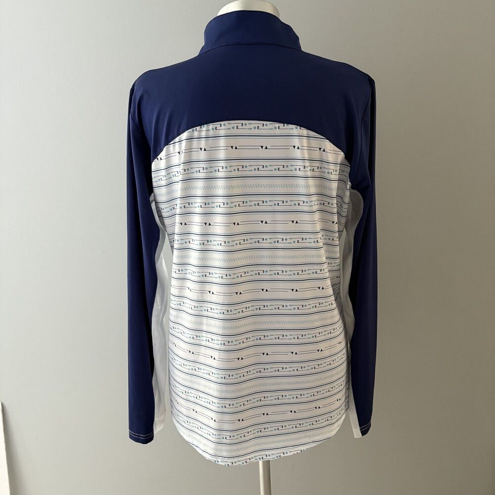 SanSoleil 1/4 Zip Pullover Womens Large Blue White Print UV 50 Golf Pickleball - Picture 6 of 16